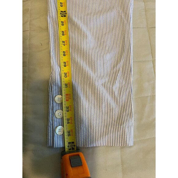 Talbots Women’s Pants Size 12 Blue White Striped Seersucker Cropped Capris Stret - Picture 6 of 10